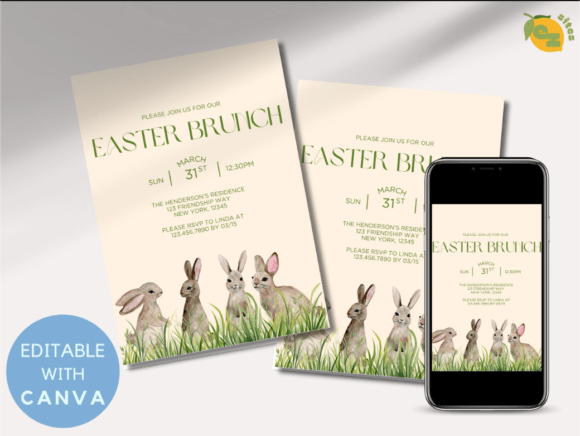 Download Rabbits Easter Brunch Canva Invitation - Premium Resources