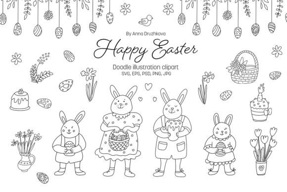 Download Happy Easter Doodle Clipart SVG - Premium Bundle