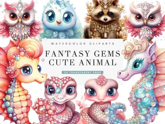Download Fantasy Gems Cute Animals Prints Clipart - Prints Collection